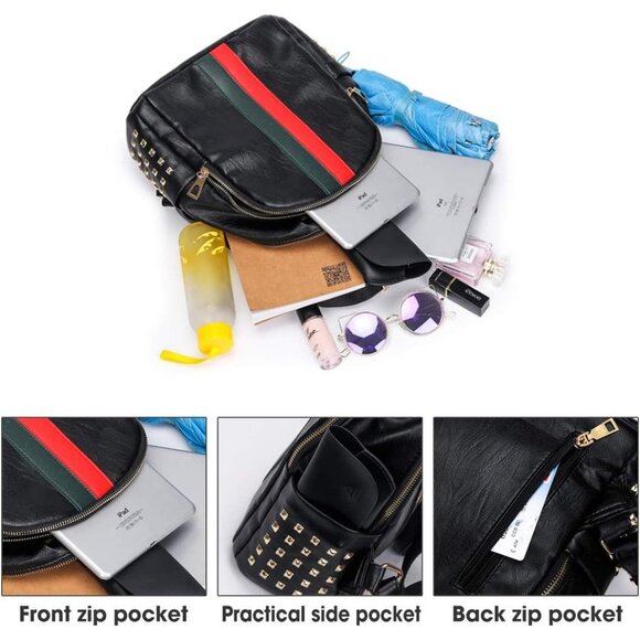 Women's Small Black Pu Leather Mini Backpack Purse Cute Fashion Shoulder Bag - Picture 4 of 7